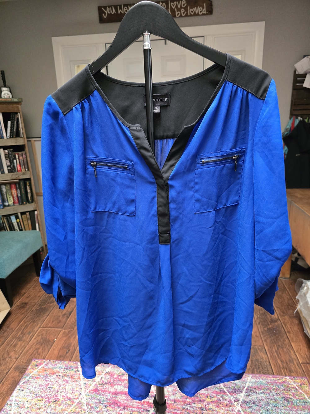 Blue Contrast Trim Blouse